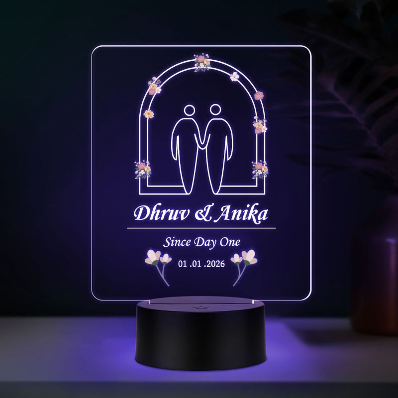 Personalized Couple Night Lamp Custom with Name & Date Bedside Table Lamp Couple Gift Anniversary, Wedding, Marriage, Valentine Day Multicolored Light (Design 1)